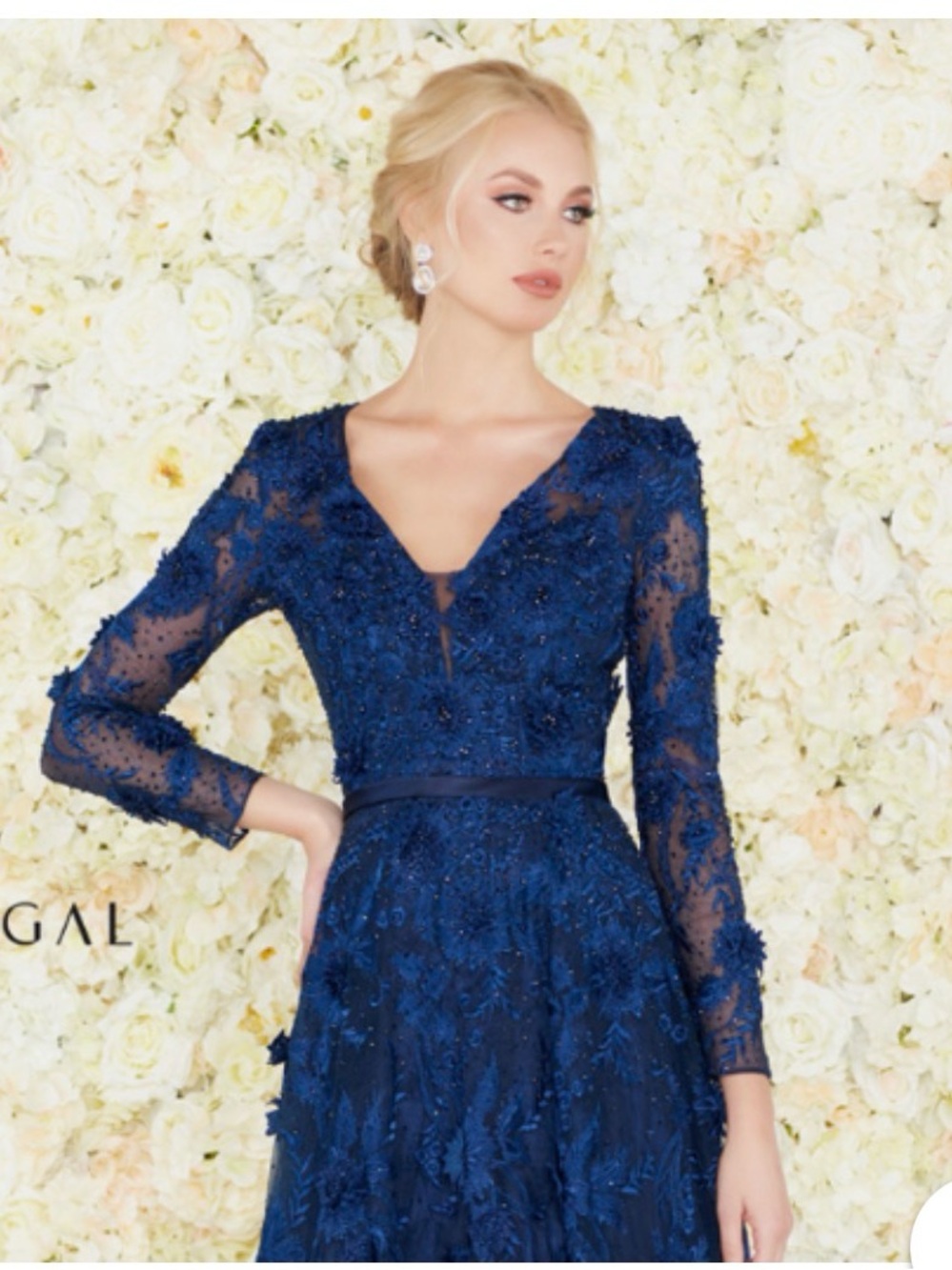 Mac Duggal NWT Navy Embroidered Lace Ballgown Vneck A line 20108 size 16